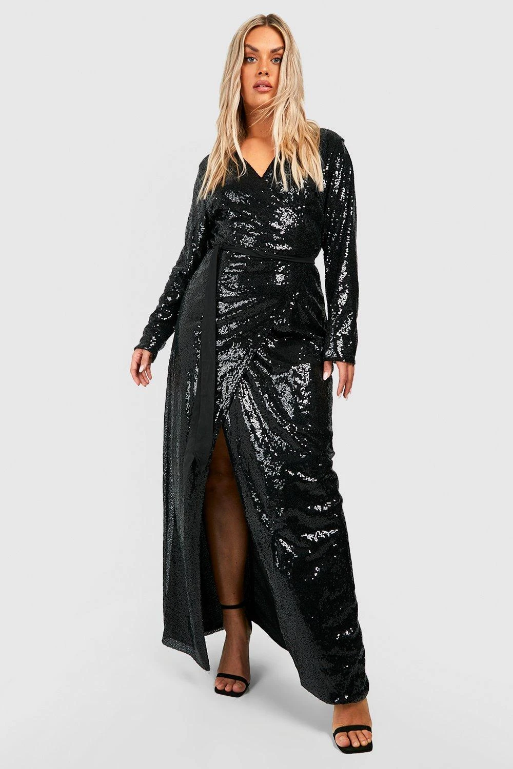 Grande Taille - Robe Portefeuille Longue à Paillettes 3 Grande Taille - Robe Portefeuille Longue à Paillettes