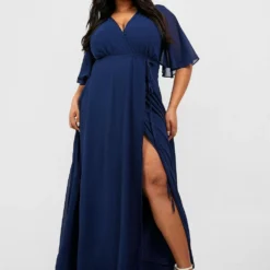 Grande Taille - Robe De Demoiselle D'honneur Croisée à Manches Volantées -Pas Cher Vêtue Diva Magasin gzz47110 navy xl 2