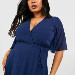 Grande Taille - Robe De Demoiselle D'honneur Croisée à Manches Volantées -Pas Cher Vêtue Diva Magasin gzz47110 navy xl 3