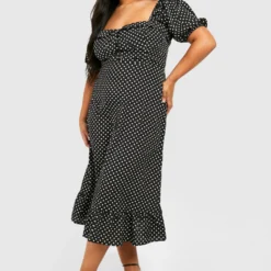 Grande Taille - Robe Volantée à Col En Cœur Et Imprimé Pois -Pas Cher Vêtue Diva Magasin gzz47111 black xl 2 scaled