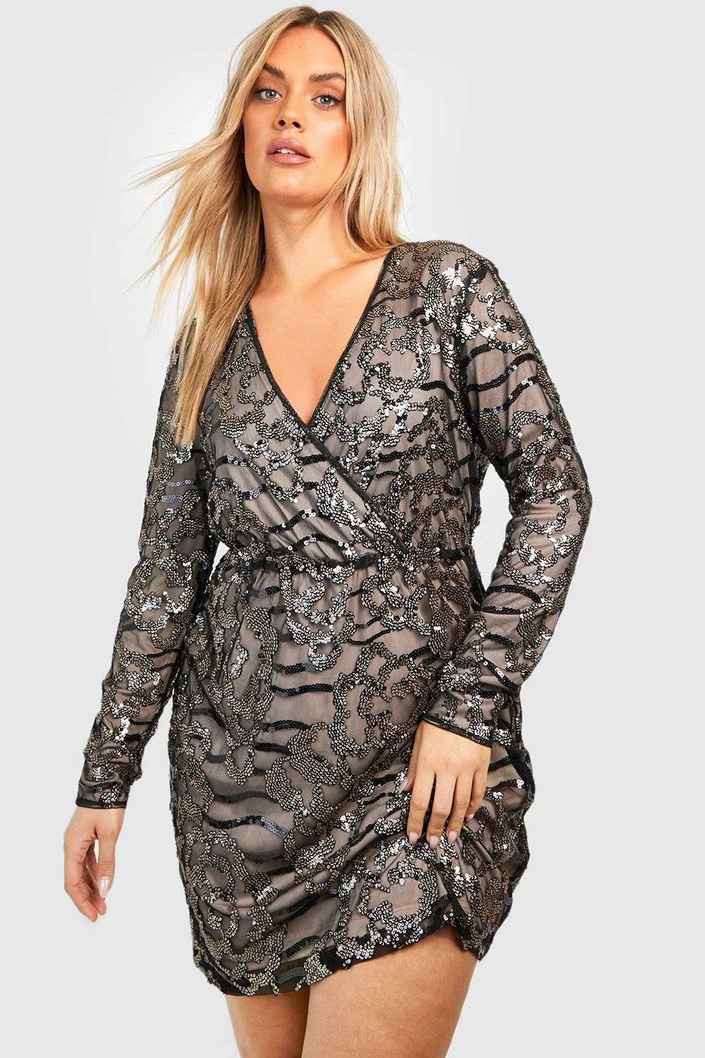 Grande Taille - Robe Portefeuille Pailletée Bicolore 3 Grande Taille - Robe Portefeuille Pailletée Bicolore