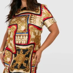 Grande Taille - Robe Droite à Imprimé Chaînes