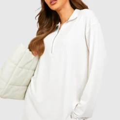 Robe Pull Côtelée à Col Zippé -Pas Cher Vêtue Diva Magasin gzz47221 ivory xl 3