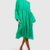 Robe Mi-longue Froncée En Mousseline De Soie -Pas Cher Vêtue Diva Magasin gzz47224 green xl