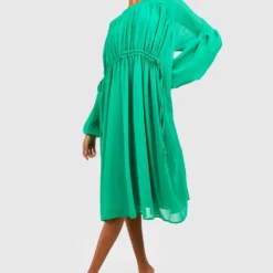 Robe Mi-longue Froncée En Mousseline De Soie -Pas Cher Vêtue Diva Magasin gzz47224 green xl 2