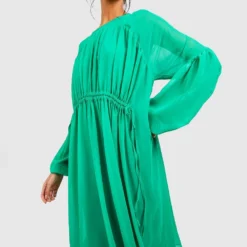 Robe Mi-longue Froncée En Mousseline De Soie -Pas Cher Vêtue Diva Magasin gzz47224 green xl 3