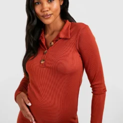 Maternité - Robe De Grossesse Longue Boutonnée Fendue -Pas Cher Vêtue Diva Magasin gzz47246 rust xl 3