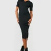 Tall - Robe Mi-longue Côtelée Fendue -Pas Cher Vêtue Diva Magasin gzz47280 black xl