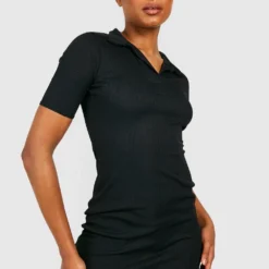 Tall - Robe Mi-longue Côtelée Fendue -Pas Cher Vêtue Diva Magasin gzz47280 black xl 3