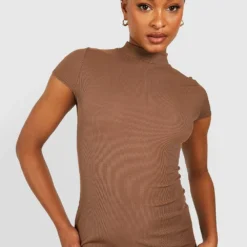 Tall - Robe Cape Courte Côtelée -Pas Cher Vêtue Diva Magasin gzz47283 chocolate xl 3