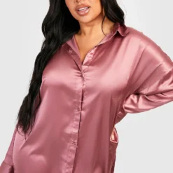 Grande Taille - Robe Chemise Mi-longue Satinée -Pas Cher Vêtue Diva Magasin gzz47334 rose xl 3