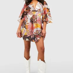 Petite - Robe Patineuse à Laçages Et Imprimé Cachemire -Pas Cher Vêtue Diva Magasin gzz47544 white xl 2 scaled