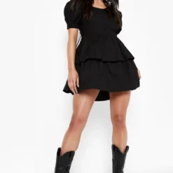 Petite - Robe Dos Nu En Coton à Volants -Pas Cher Vêtue Diva Magasin gzz47547 black xl 2