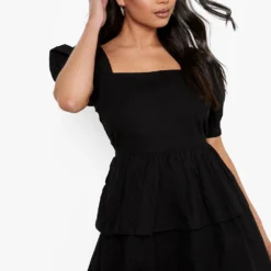 Petite - Robe Dos Nu En Coton à Volants -Pas Cher Vêtue Diva Magasin gzz47547 black xl 3