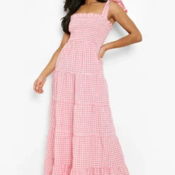 Petite - Robe Longue à Franges Et Imprimé Vichy
