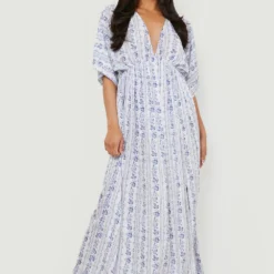 Petite - Robe Longue Fleurie -Pas Cher Vêtue Diva Magasin gzz47637 blue xl 2