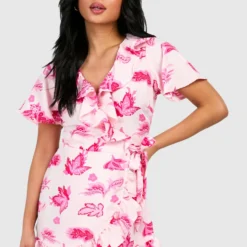 Petite - Robe Courte Croisée à Volants Et Imprimé Fleuri