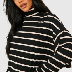 Tall - Robe Mi-longue à Col Roulé Et Rayures -Pas Cher Vêtue Diva Magasin gzz47927 black xl 3