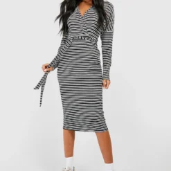 Tall - Robe Mi-longue Côtelée à Ceinture