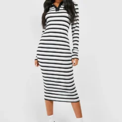 Tall - Robe Mi-longue Moulante à Rayures -Pas Cher Vêtue Diva Magasin gzz47930 black xl 2