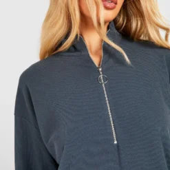 Tall - Robe Côtelée à Col Zippé -Pas Cher Vêtue Diva Magasin gzz47932 charcoal xl 3