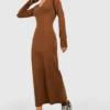 BOOHOO Robe Longue En Coton à Manches Longues -Pas Cher Vêtue Diva Magasin gzz47986 chocolate xl