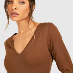 BOOHOO Robe Longue En Coton à Manches Longues -Pas Cher Vêtue Diva Magasin gzz47986 chocolate xl 3