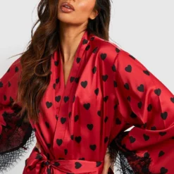 Saint-Valentin - Robe De Chambre Satinée à Dentelle En Cœur -Pas Cher Vêtue Diva Magasin gzz48019 red xl 3