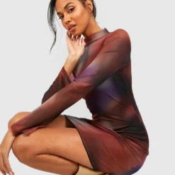 Robe Moulante En Mesh à Col Montant -Pas Cher Vêtue Diva Magasin gzz48110 multi xl 3