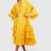 Robe Mi-longue Texturée à Volants 1 Robe Mi-longue Texturée à Volants -Pas Cher Vêtue Diva Magasin gzz48122 mustard xl