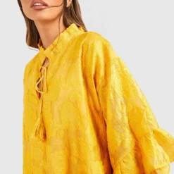 Robe Mi-longue Texturée à Volants -Pas Cher Vêtue Diva Magasin gzz48122 mustard xl 3