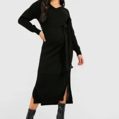 Maternité - Robe De Grossesse Longue Fendue En Maille