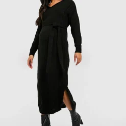 Maternité - Robe De Grossesse Longue Fendue En Maille -Pas Cher Vêtue Diva Magasin gzz48268 black xl 2