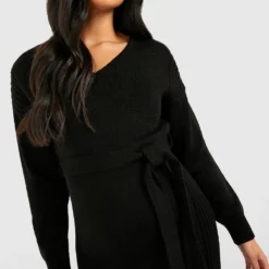 Maternité - Robe De Grossesse Longue Fendue En Maille -Pas Cher Vêtue Diva Magasin gzz48268 black xl 3