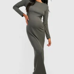 Maternité - Robe De Grossesse Longue Côtelée -Pas Cher Vêtue Diva Magasin gzz48270 khaki xl 2