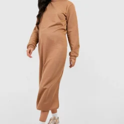 Maternité - Robe Sweat De Grossesse Fendue -Pas Cher Vêtue Diva Magasin gzz48273 camel xl 2