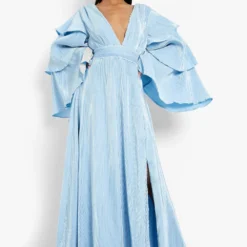 Robe Longue à Manches Volantées -Pas Cher Vêtue Diva Magasin gzz48332 pastel20blue xl 2