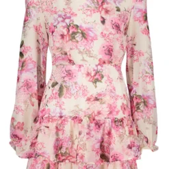 Robe Fleurie à Col Montant Et Volants -Pas Cher Vêtue Diva Magasin gzz48340 pink xl 2