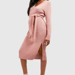 Maternité - Robe Pull De Grossesse à Col V -Pas Cher Vêtue Diva Magasin gzz48493 pink xl 2