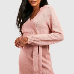 Maternité - Robe Pull De Grossesse à Col V -Pas Cher Vêtue Diva Magasin gzz48493 pink xl 3