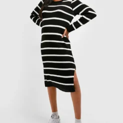 Maternité - Robe De Grossesse Rayée à Col Rond -Pas Cher Vêtue Diva Magasin gzz48494 black xl 2