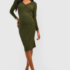 Maternité - Robe De Grossesse Côtelée Boutonnée