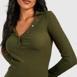 Maternité - Robe De Grossesse Côtelée Boutonnée -Pas Cher Vêtue Diva Magasin gzz48503 khaki xl 3