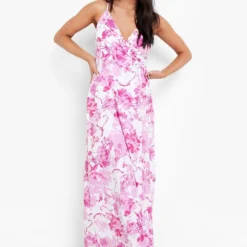 Petite - Robe Longue Croisée Fleurie -Pas Cher Vêtue Diva Magasin gzz48578 pink xl 2