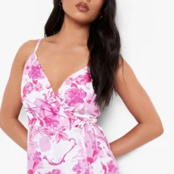 Petite - Robe Longue Croisée Fleurie -Pas Cher Vêtue Diva Magasin gzz48578 pink xl 3