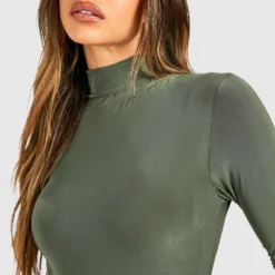 Robe Mi-longue Premium Soyeuse à Col Roulé -Pas Cher Vêtue Diva Magasin gzz48593 khaki xl 3