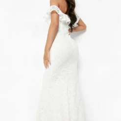 Robe Bandeau Longue En Dentelle à Volants -Pas Cher Vêtue Diva Magasin gzz48601 ivory xl 1