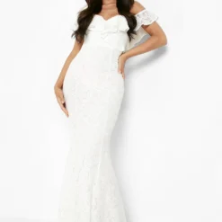 Robe Bandeau Longue En Dentelle à Volants -Pas Cher Vêtue Diva Magasin gzz48601 ivory xl 2