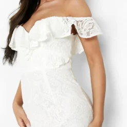 Robe Bandeau Longue En Dentelle à Volants -Pas Cher Vêtue Diva Magasin gzz48601 ivory xl 3