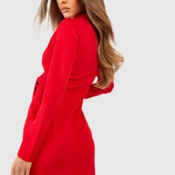 Robe Courte à Ceinture Et Col Montant 7 Robe Courte à Ceinture Et Col Montant -Pas Cher Vêtue Diva Magasin gzz48666 red xl 1